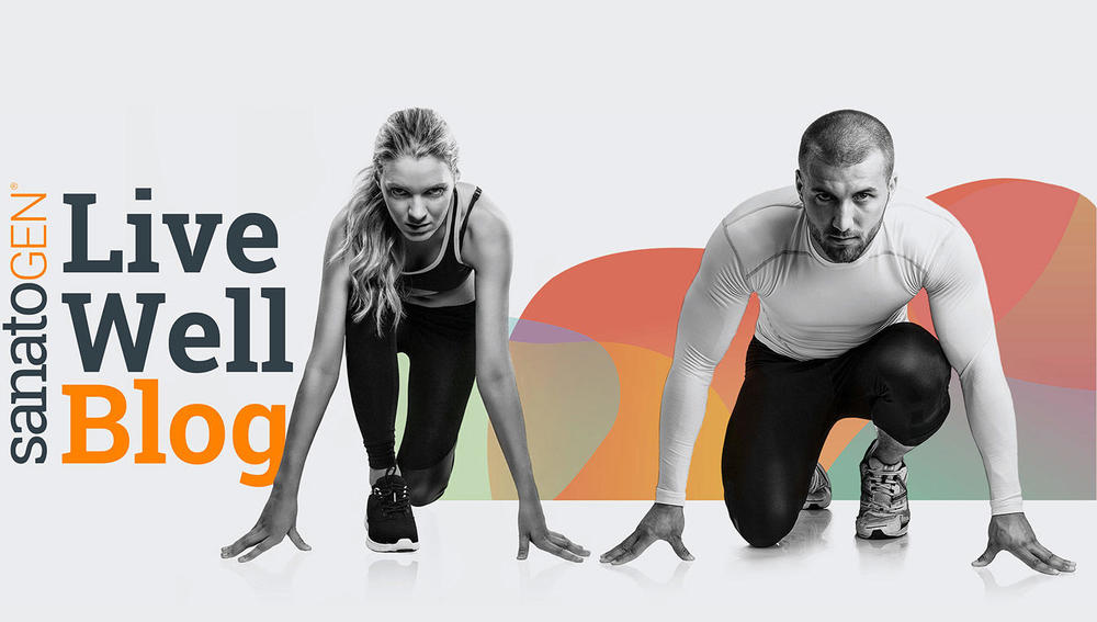 Sanatogen live well blog header image showing a man and a woman preparing to race. Text reads “Sanatogen Live Well Blog”